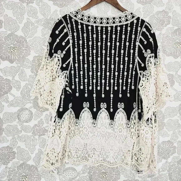 RAJ Crochet Embroidered Boho Open front Women's Cardigan One Size 8307 - Picture 2 of 6